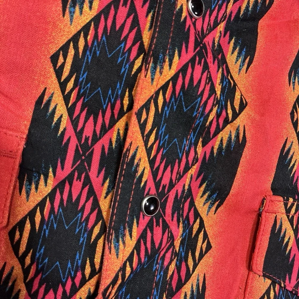 Wrangler Retro Aztec Shirt Mens‎ Small Orange Pearl Snap Western Cowboy Crazy